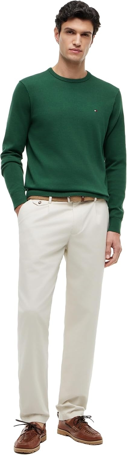 image:imageTommy Hilfiger Mens Cotton Solid Crewneck Sweater Lightweight Pullover Also Available in Big amp TallStreet Green