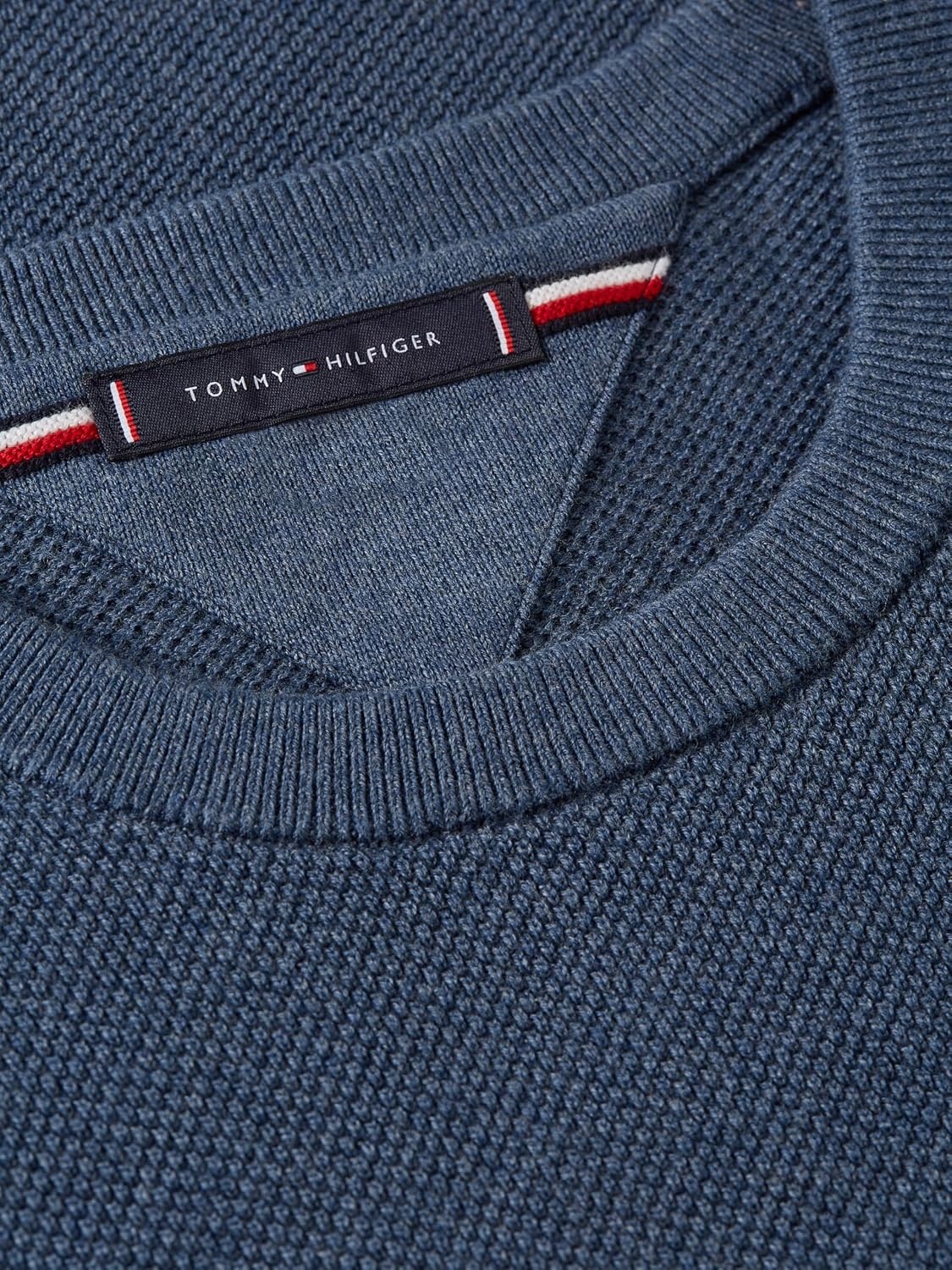 image:imageTommy Hilfiger Mens Cotton Solid Structured Crewneck Sweater PulloverAegean Sea