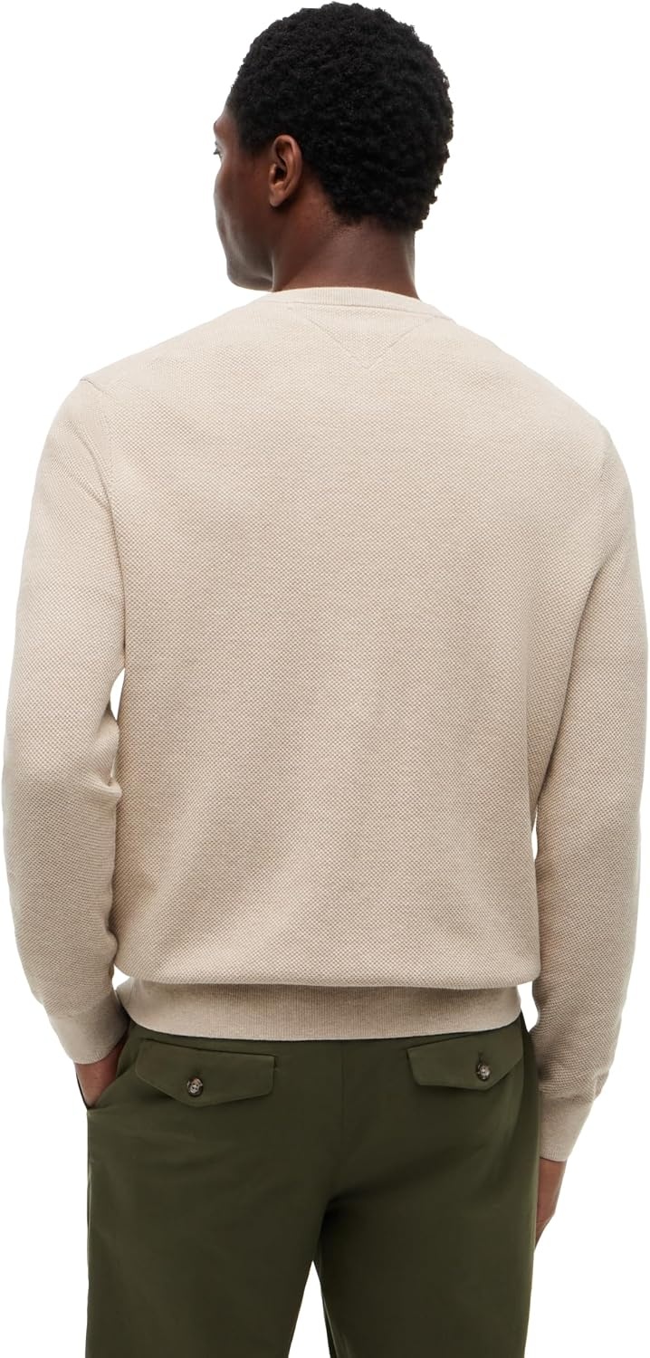 image:imageTommy Hilfiger Mens Cotton Solid Structured Crewneck Sweater PulloverBatique Khaki Heather