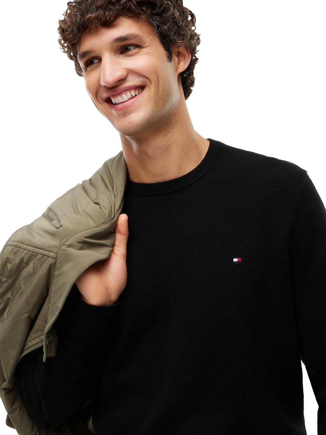 image:imageTommy Hilfiger Mens Cotton Solid Structured Crewneck Sweater PulloverBlack