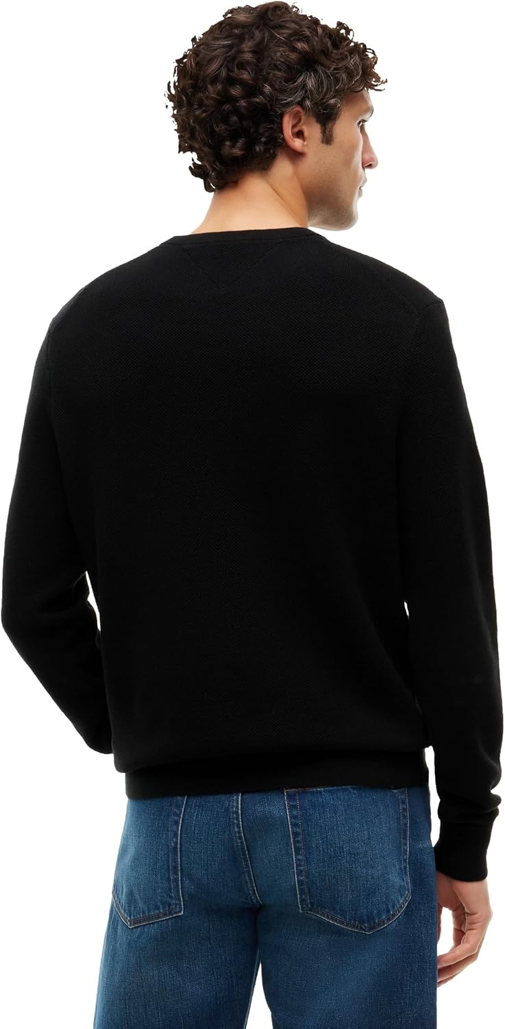 image:imageTommy Hilfiger Mens Cotton Solid Structured Crewneck Sweater PulloverBlack