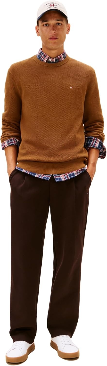 image:imageTommy Hilfiger Mens Cotton Solid Structured Crewneck Sweater PulloverHighland Khaki