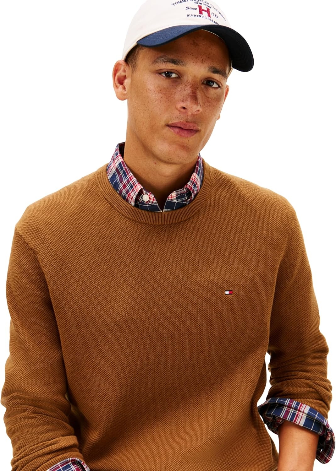 image:imageTommy Hilfiger Mens Cotton Solid Structured Crewneck Sweater PulloverHighland Khaki
