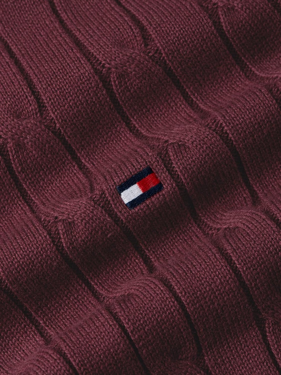 image:imageTommy Hilfiger Mens Lightweight Cable Pullover Quarter Zip SweaterBurgundy