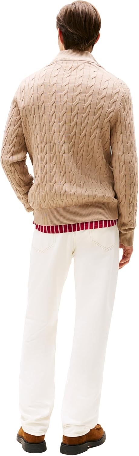 image:imageTommy Hilfiger Mens Lightweight Cable Pullover Quarter Zip SweaterCoastal Taupe