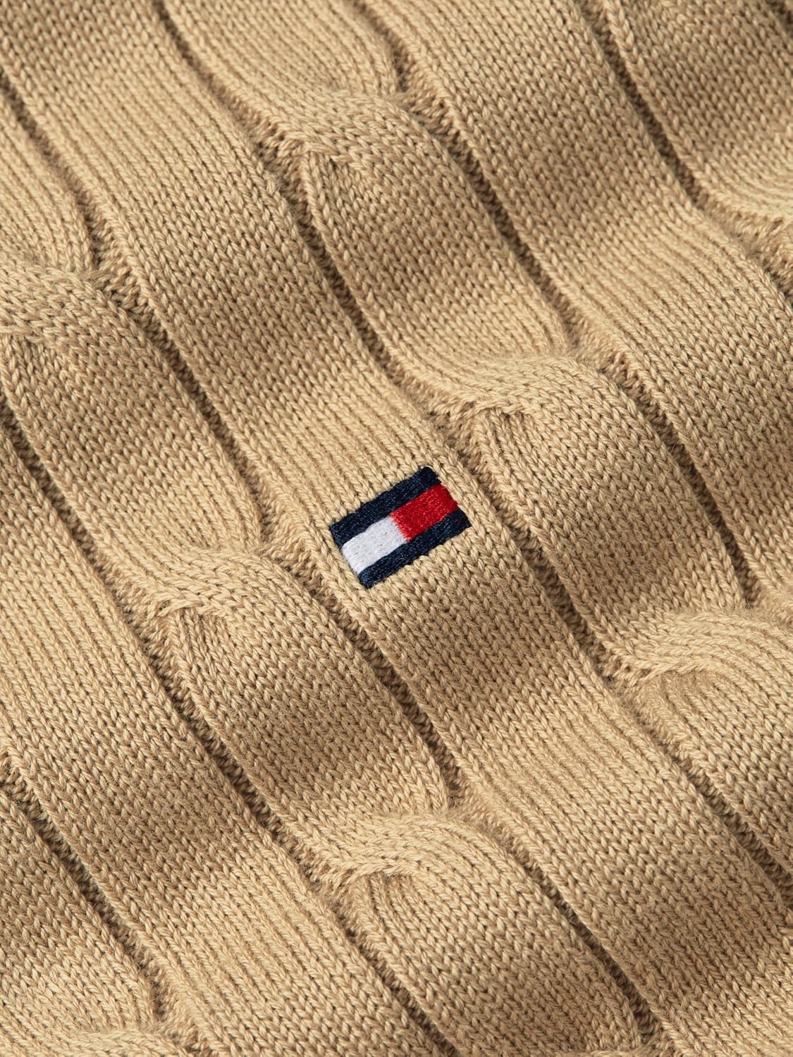 image:imageTommy Hilfiger Mens Lightweight Cable Pullover Quarter Zip SweaterSafari Canvas