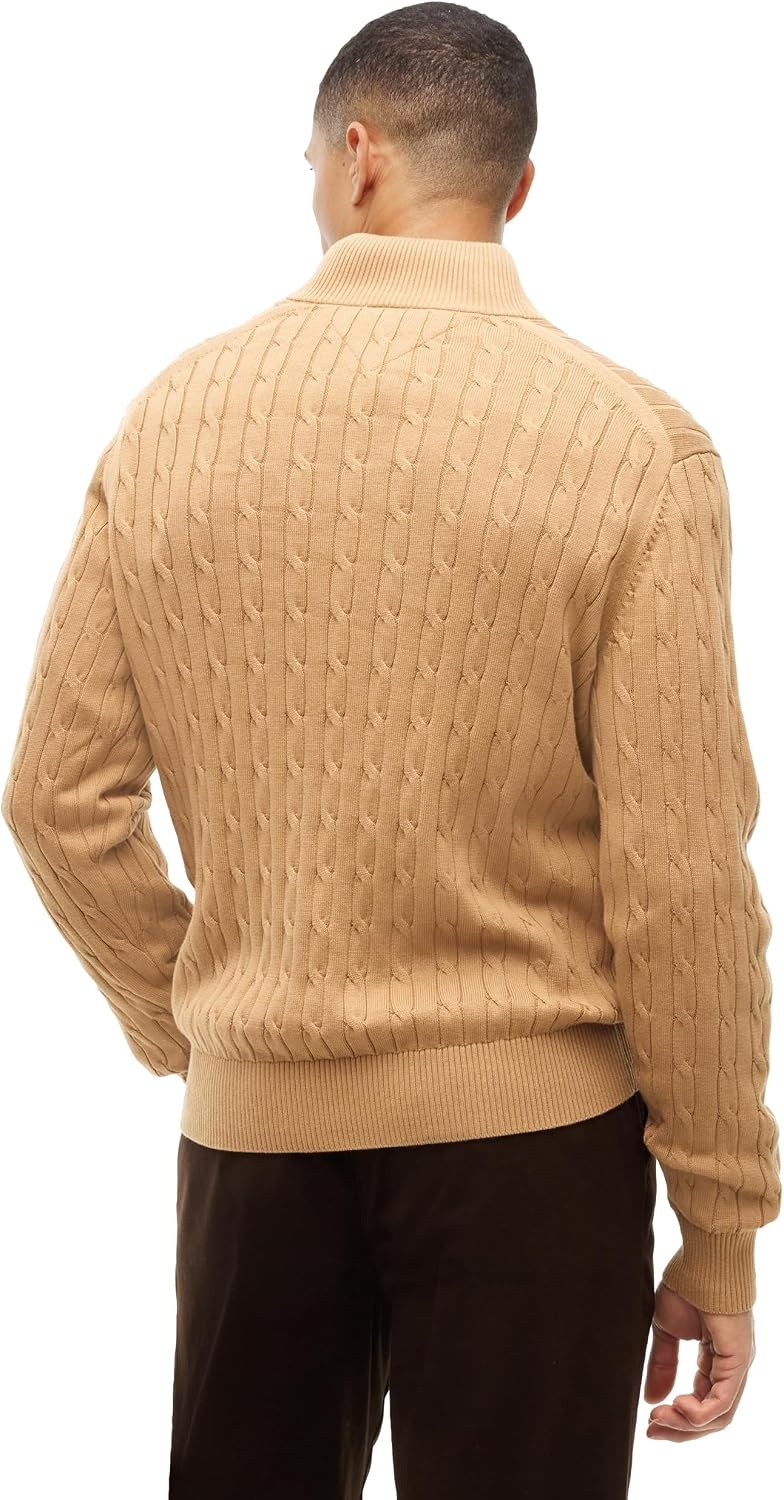 image:imageTommy Hilfiger Mens Lightweight Cable Pullover Quarter Zip SweaterSafari Canvas