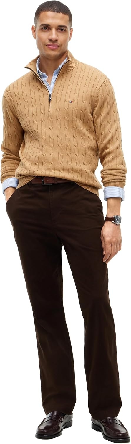 image:imageTommy Hilfiger Mens Lightweight Cable Pullover Quarter Zip SweaterSafari Canvas