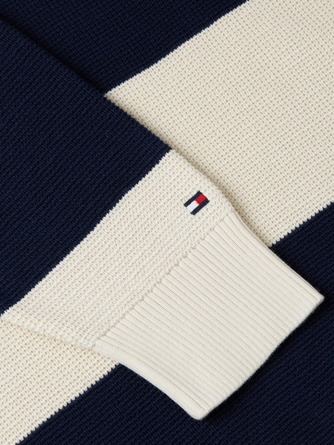 image:imageTommy Hilfiger Mens Lightweight Cotton Crewneck Graphic Pullover SweaterCarbon NavyIvory Petal