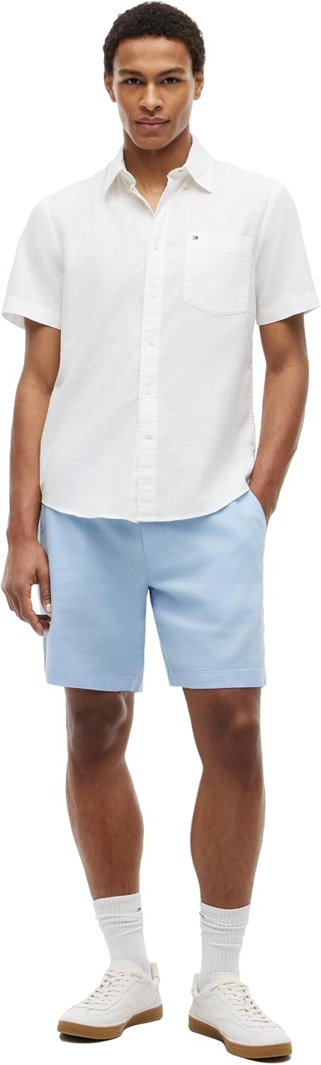 image:imageTommy Hilfiger Mens Lightweight Linen Shorts 8 Inch in Regular FitBlue Cloud