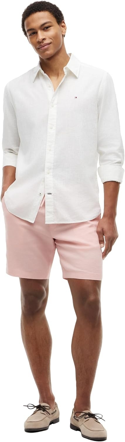 image:imageTommy Hilfiger Mens Lightweight Linen Shorts 8 Inch in Regular FitDelicate Petal