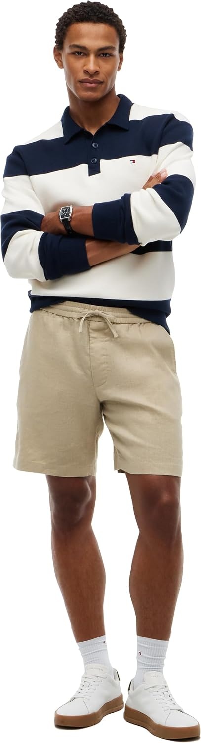 image:imageTommy Hilfiger Mens Lightweight Linen Shorts 8 Inch in Regular FitSandalwood