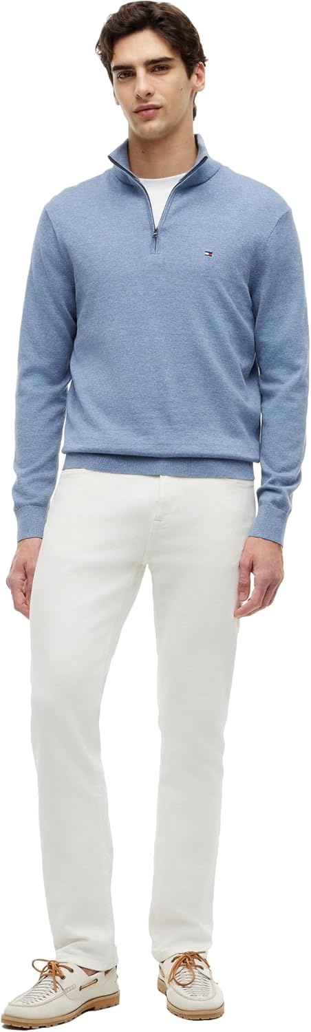 image:imageTommy Hilfiger Mens Lightweight Pullover Quarter Zip SweaterBrisk Blue Heather