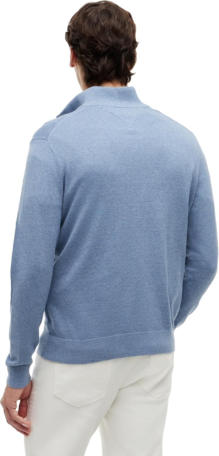 image:imageTommy Hilfiger Mens Lightweight Pullover Quarter Zip SweaterBrisk Blue Heather