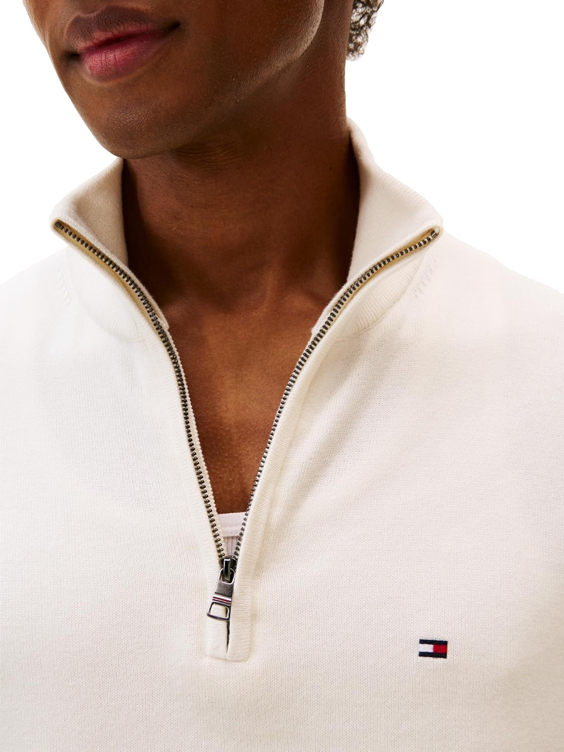image:imageTommy Hilfiger Mens Lightweight Pullover Quarter Zip SweaterIvory Petal