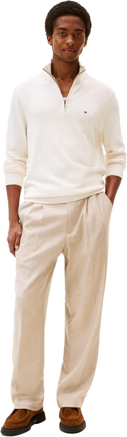 image:imageTommy Hilfiger Mens Lightweight Pullover Quarter Zip SweaterIvory Petal
