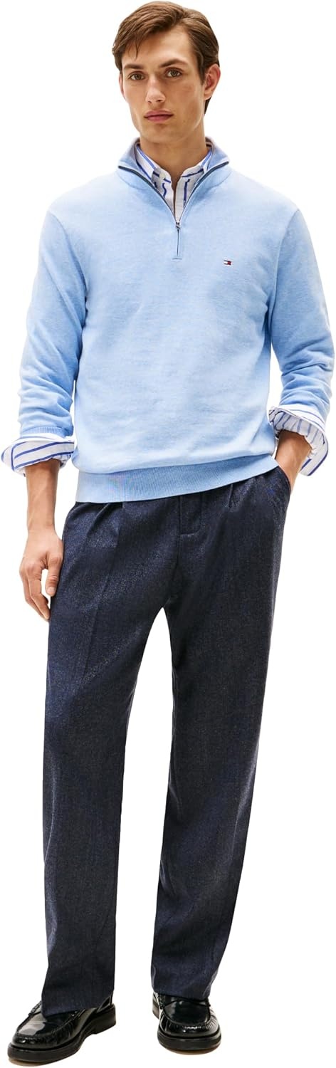 image:imageTommy Hilfiger Mens Lightweight Pullover Quarter Zip SweaterVessel Blue Heather