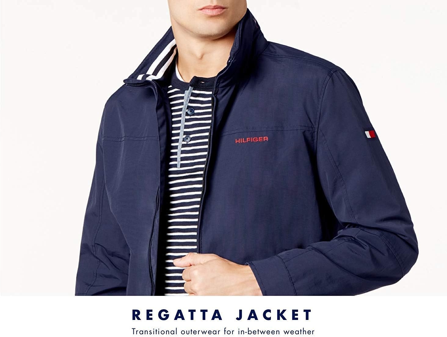 image:imageTommy Hilfiger Mens Lightweight Waterproof Regatta Bomber JacketSilver Birch Wash