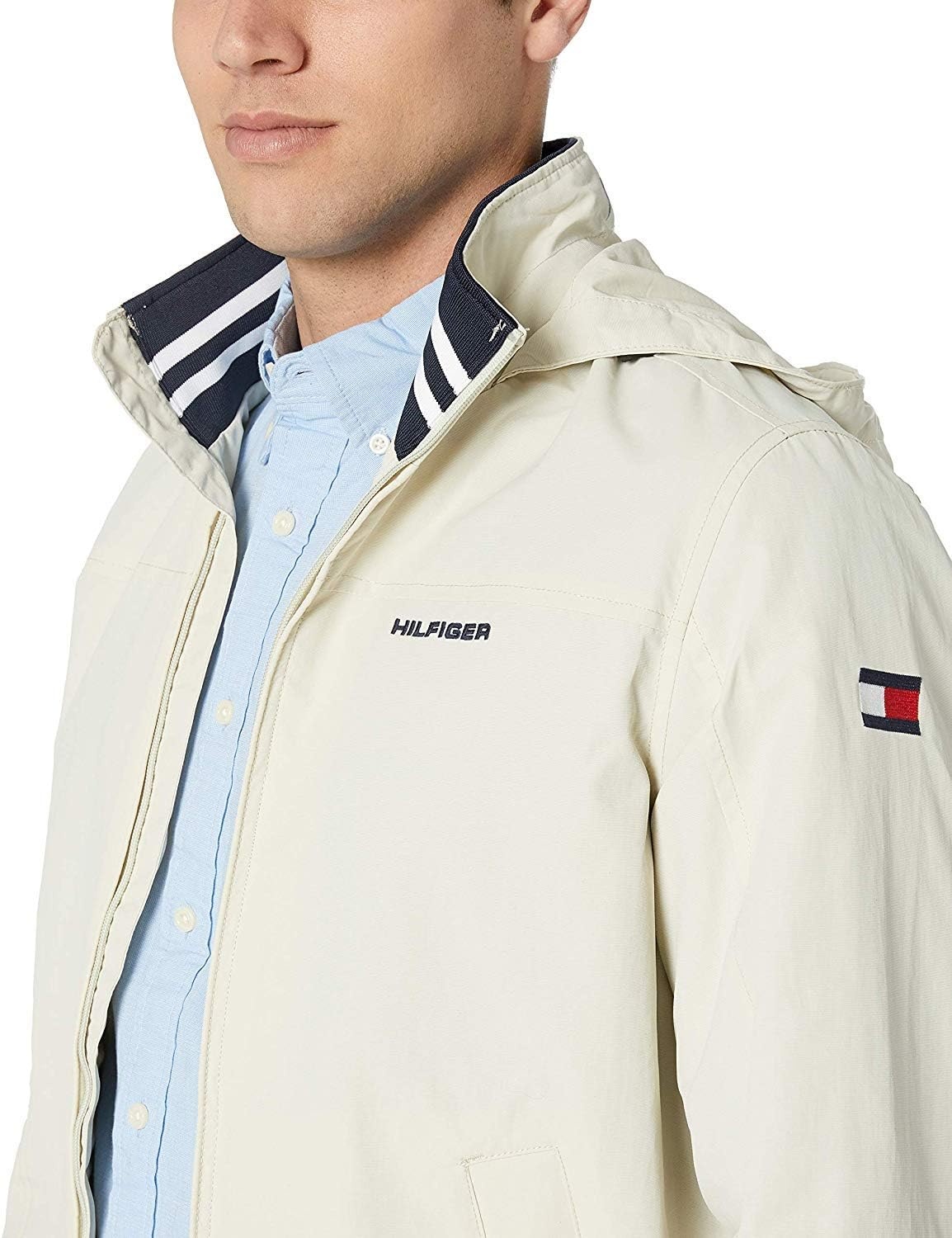 image:imageTommy Hilfiger Mens Lightweight Waterproof Regatta Bomber JacketSilver Birch Wash