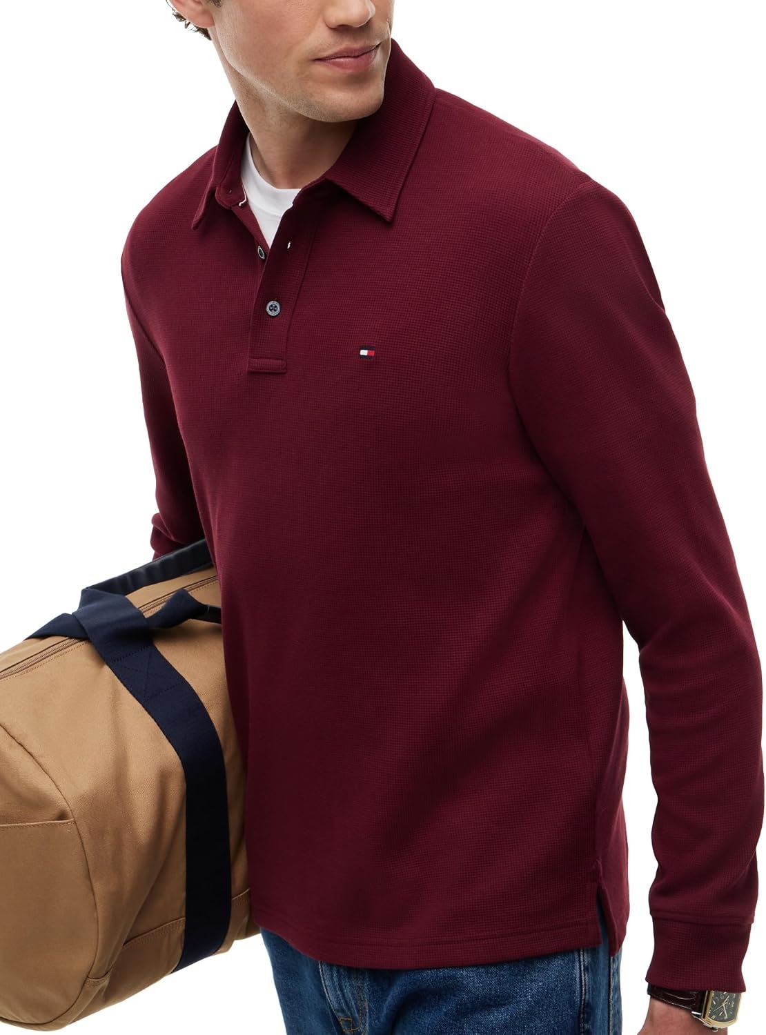 image:imageTommy Hilfiger Mens Long Sleeve Button Down Polo Shirt in Regular FitBurgundy