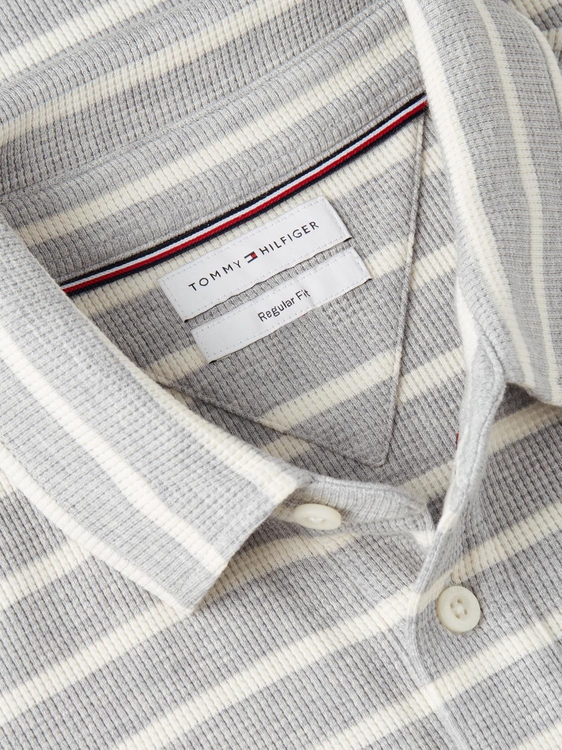 image:imageTommy Hilfiger Mens Long Sleeve Button Down Polo Shirt in Regular FitLight Grey Htr Ivory Petal