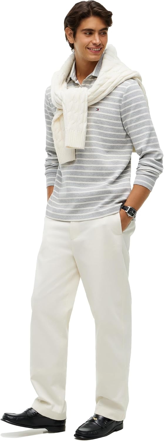 image:imageTommy Hilfiger Mens Long Sleeve Button Down Polo Shirt in Regular FitLight Grey Htr Ivory Petal