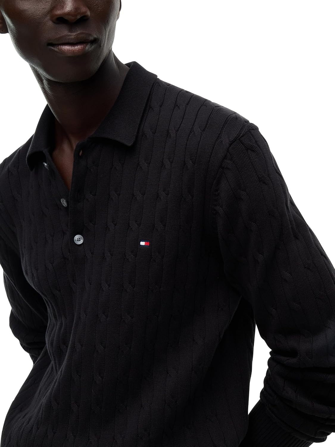 image:imageTommy Hilfiger Mens Long Sleeve Casual Cotton Cable Polo SweaterBlack