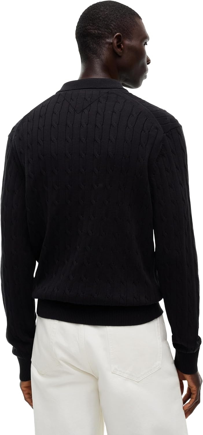 image:imageTommy Hilfiger Mens Long Sleeve Casual Cotton Cable Polo SweaterBlack