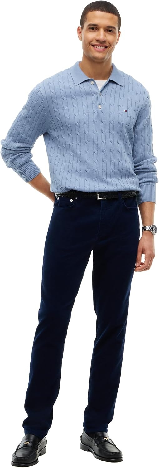 image:imageTommy Hilfiger Mens Long Sleeve Casual Cotton Cable Polo SweaterBrisk Blue