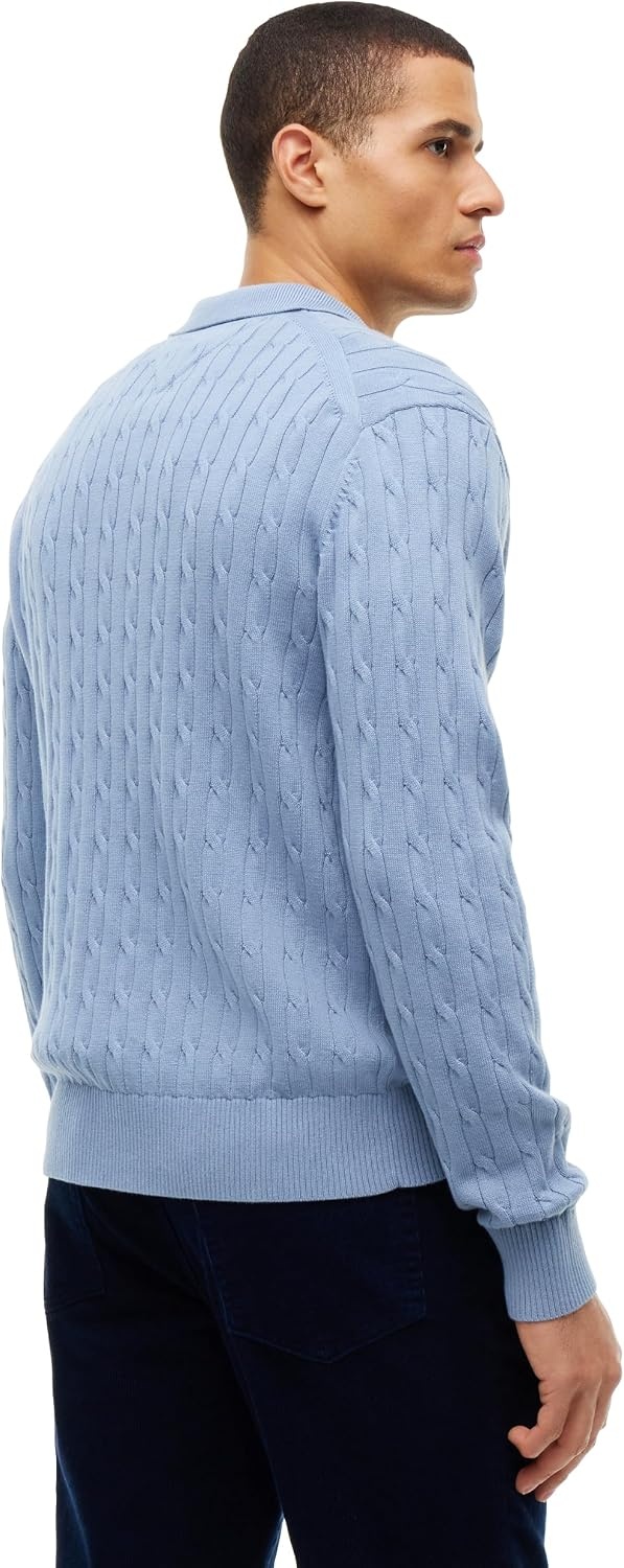 image:imageTommy Hilfiger Mens Long Sleeve Casual Cotton Cable Polo SweaterBrisk Blue