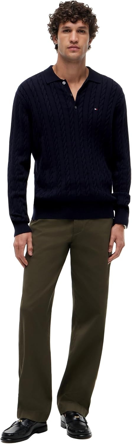 image:imageTommy Hilfiger Mens Long Sleeve Casual Cotton Cable Polo SweaterDesert Sky