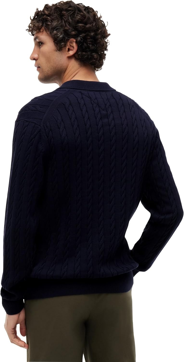 image:imageTommy Hilfiger Mens Long Sleeve Casual Cotton Cable Polo SweaterDesert Sky