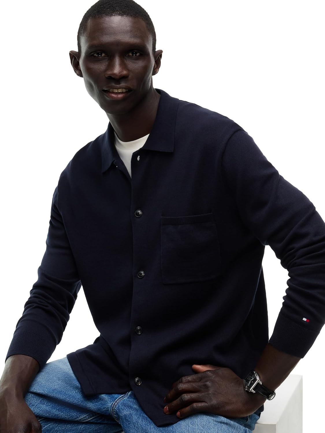 image:imageTommy Hilfiger Mens Long Sleeve Casual Cotton Cardigan SweaterNavy Blue
