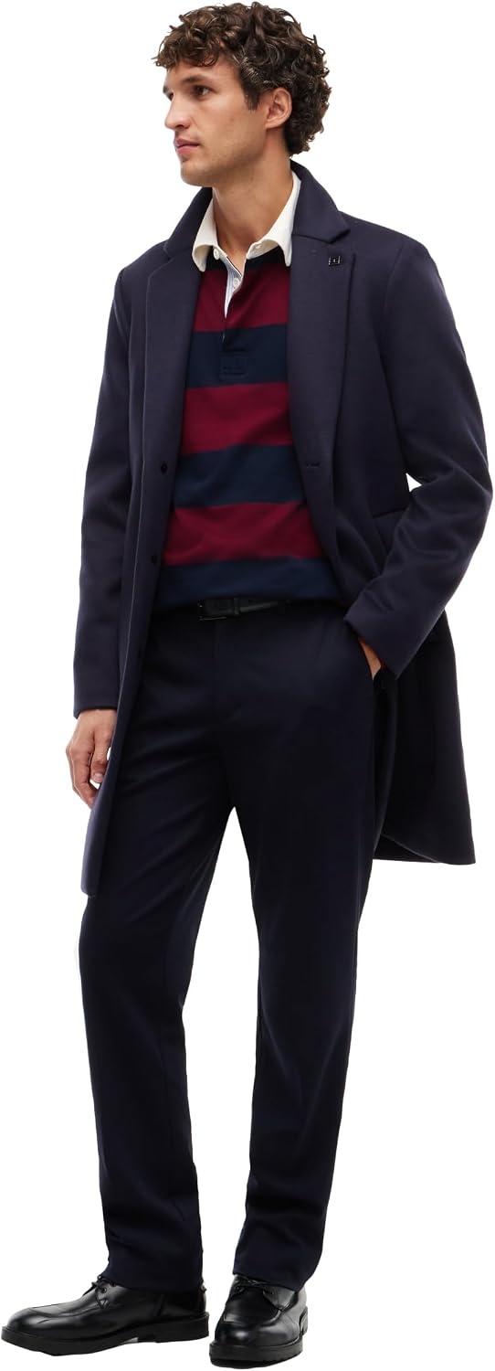 image:imageTommy Hilfiger Mens Long Sleeve Casual Cotton Striped Rugby PoloBurgundy Carbon Navy