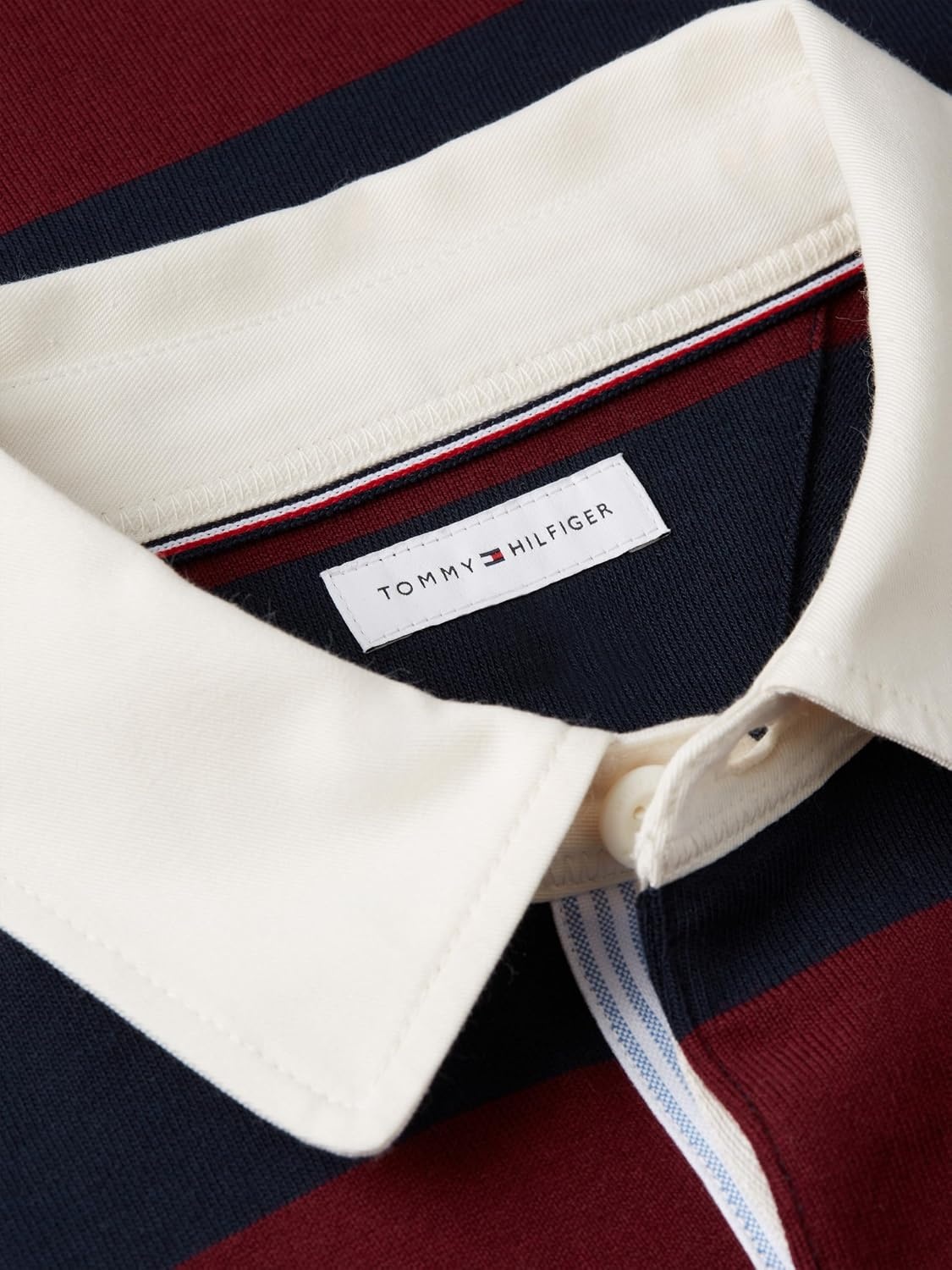 image:imageTommy Hilfiger Mens Long Sleeve Casual Cotton Striped Rugby PoloBurgundy Carbon Navy
