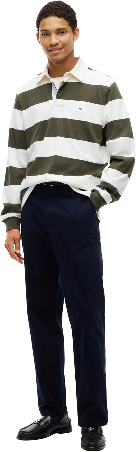 image:imageTommy Hilfiger Mens Long Sleeve Casual Cotton Striped Rugby PoloHuntsman Green Ivory Petal