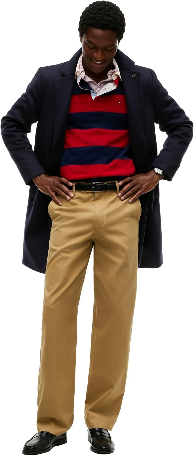 image:imageTommy Hilfiger Mens Long Sleeve Casual Cotton Striped Rugby PoloMedium Red Carbon Navy