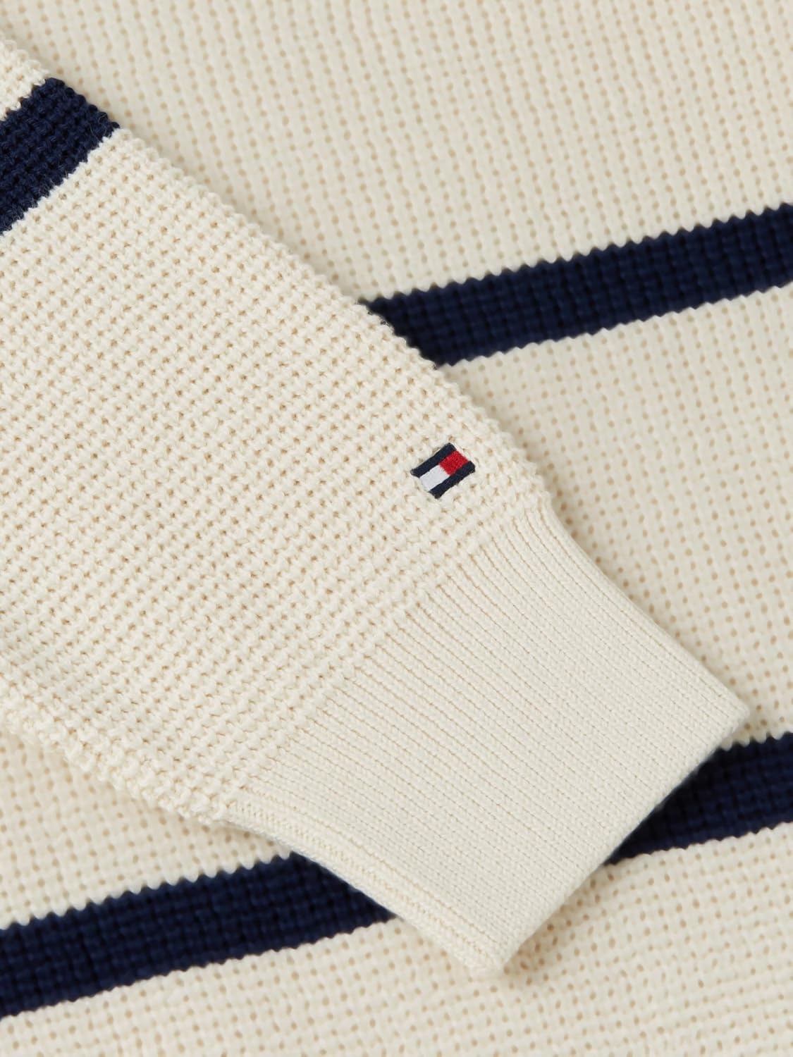 image:imageTommy Hilfiger Mens Long Sleeve Casual Cotton Waffled Rugby Polo ShirtIvory Petal Carbon Navy