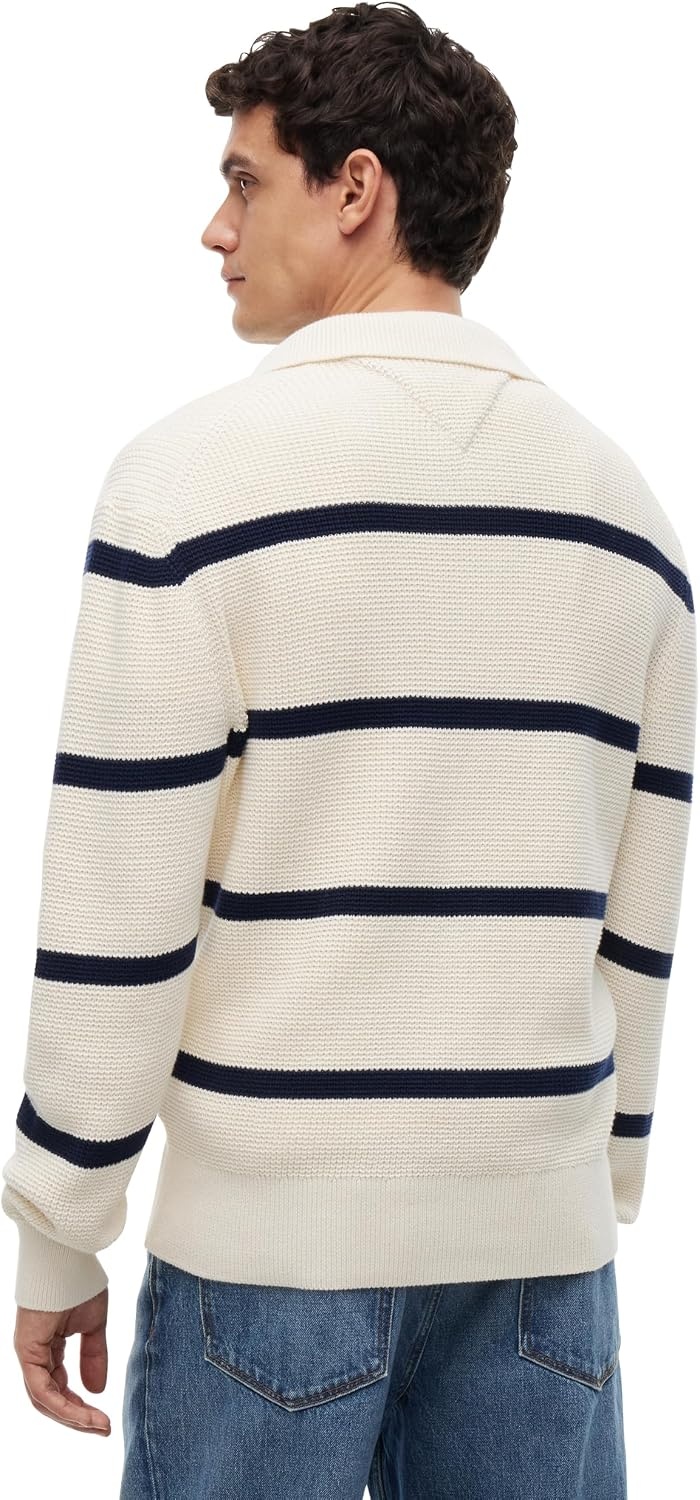 image:imageTommy Hilfiger Mens Long Sleeve Casual Cotton Waffled Rugby Polo ShirtIvory Petal Carbon Navy