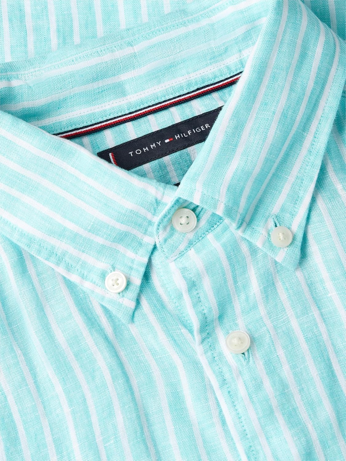 image:imageTommy Hilfiger Mens Long Sleeve Casual Linen Button Down Shirts in Regular FitArctic Aqua Stripe