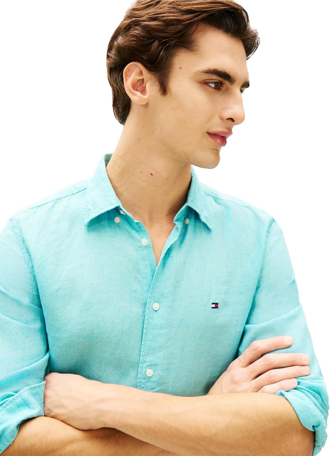 image:imageTommy Hilfiger Mens Long Sleeve Casual Linen Button Down Shirts in Regular FitArctic Aqua
