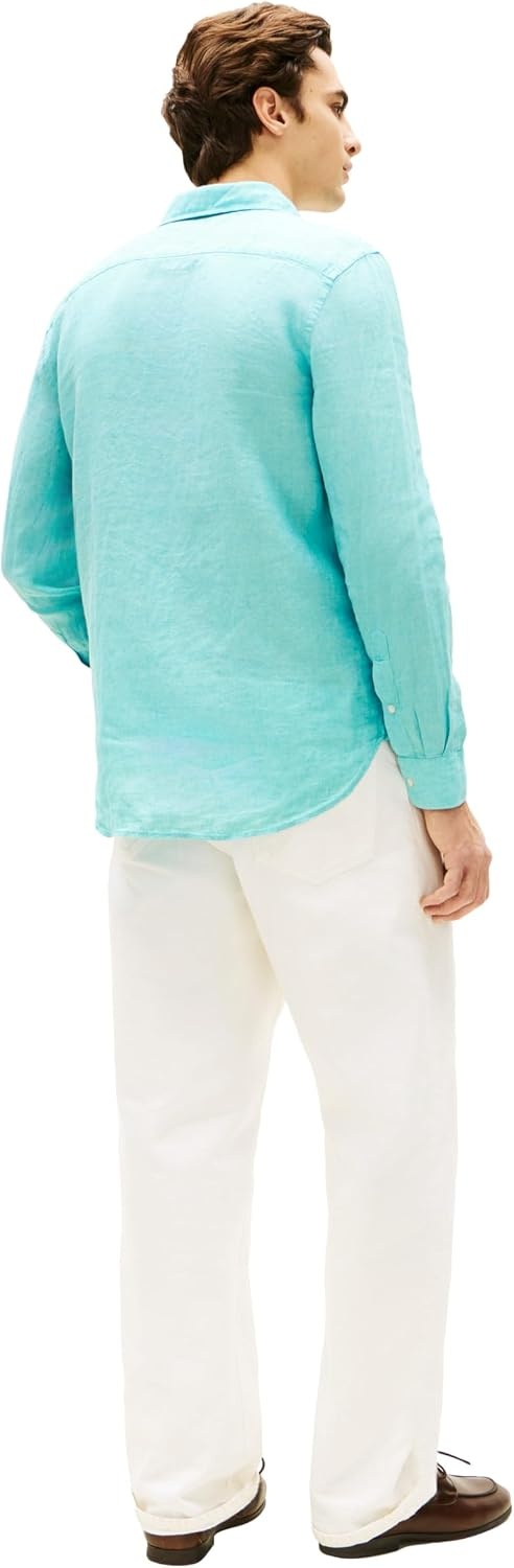 image:imageTommy Hilfiger Mens Long Sleeve Casual Linen Button Down Shirts in Regular FitArctic Aqua