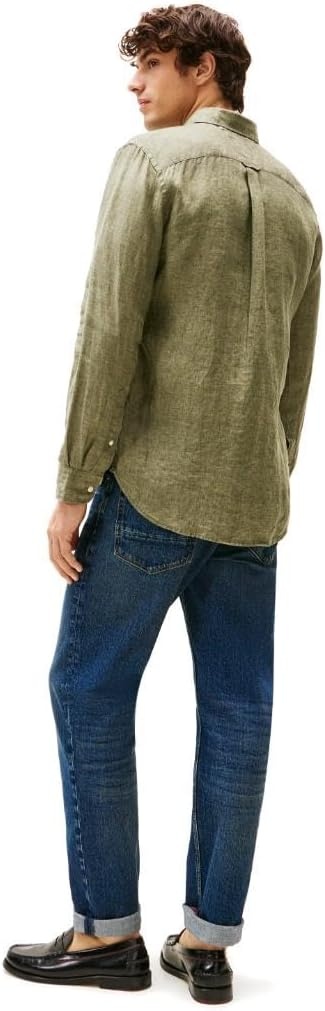 image:imageTommy Hilfiger Mens Long Sleeve Casual Linen Button Down Shirts in Regular FitBattle Green