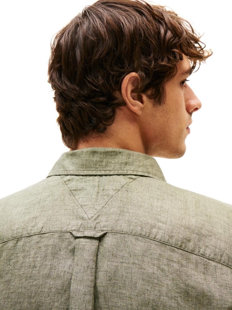 image:imageTommy Hilfiger Mens Long Sleeve Casual Linen Button Down Shirts in Regular FitBattle Green