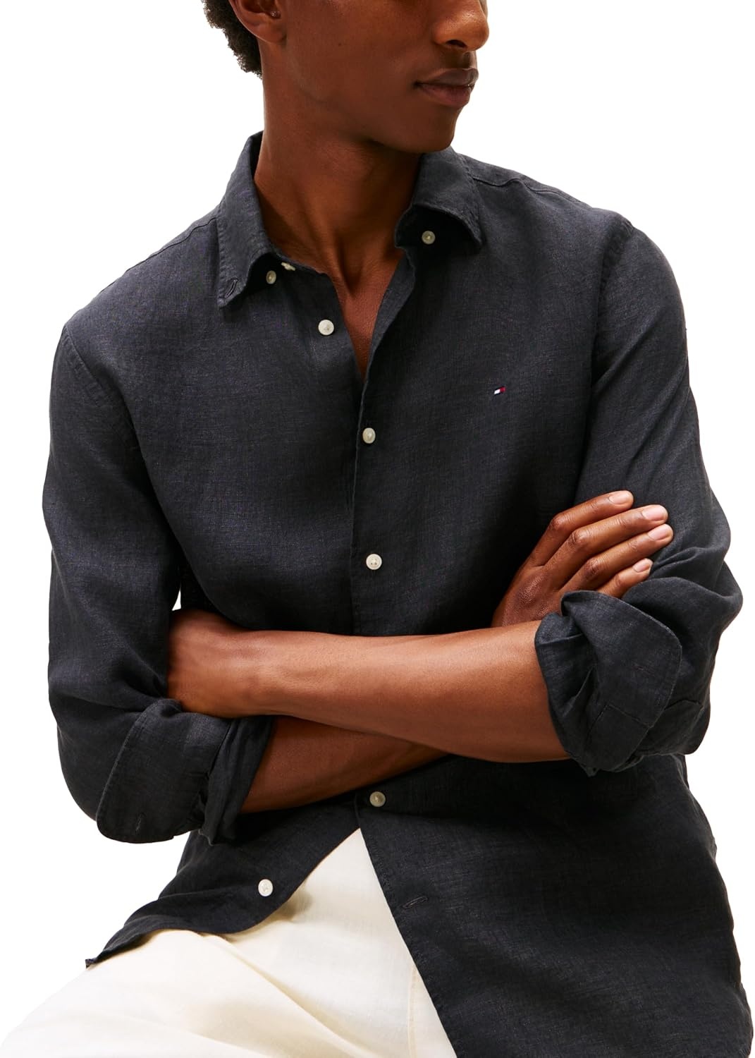 image:imageTommy Hilfiger Mens Long Sleeve Casual Linen Button Down Shirts in Regular FitBlack