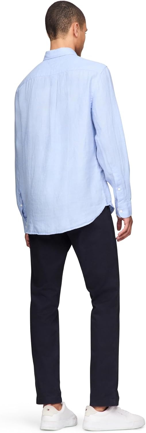 image:imageTommy Hilfiger Mens Long Sleeve Casual Linen Button Down Shirts in Regular FitBlue