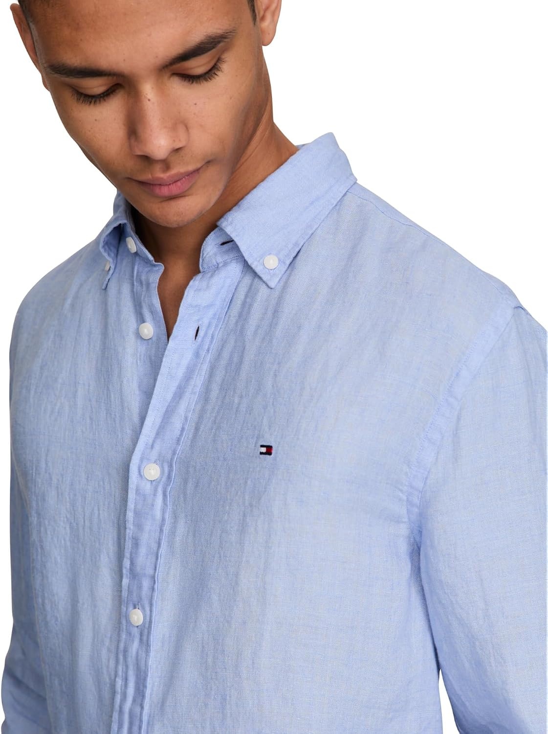 image:imageTommy Hilfiger Mens Long Sleeve Casual Linen Button Down Shirts in Regular FitBlue
