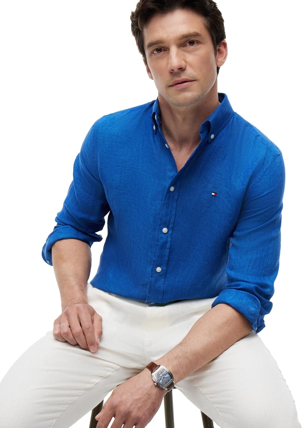 image:imageTommy Hilfiger Mens Long Sleeve Casual Linen Button Down Shirts in Regular FitBlue Orbit