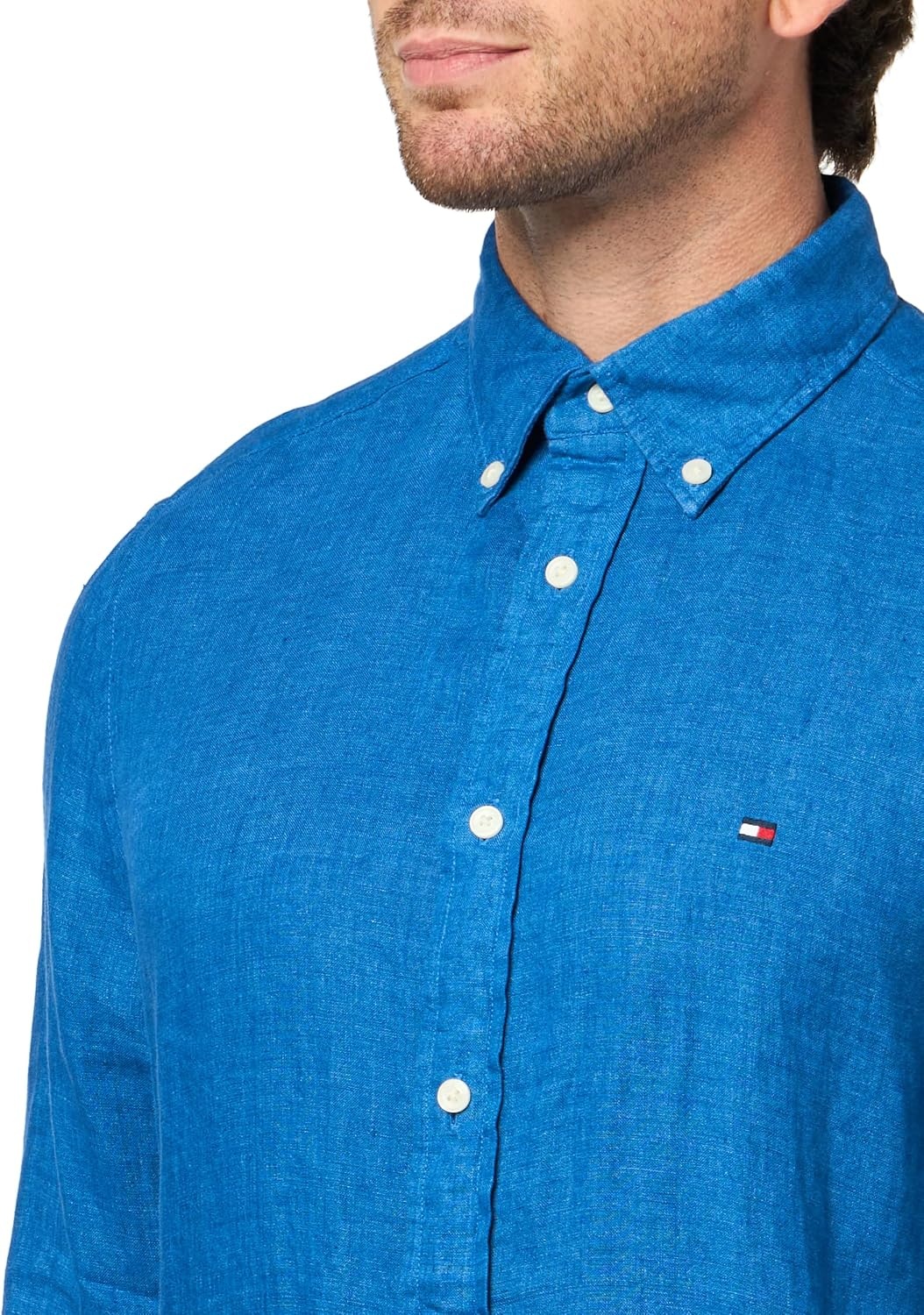 image:imageTommy Hilfiger Mens Long Sleeve Casual Linen Button Down Shirts in Regular FitBlue Orbit