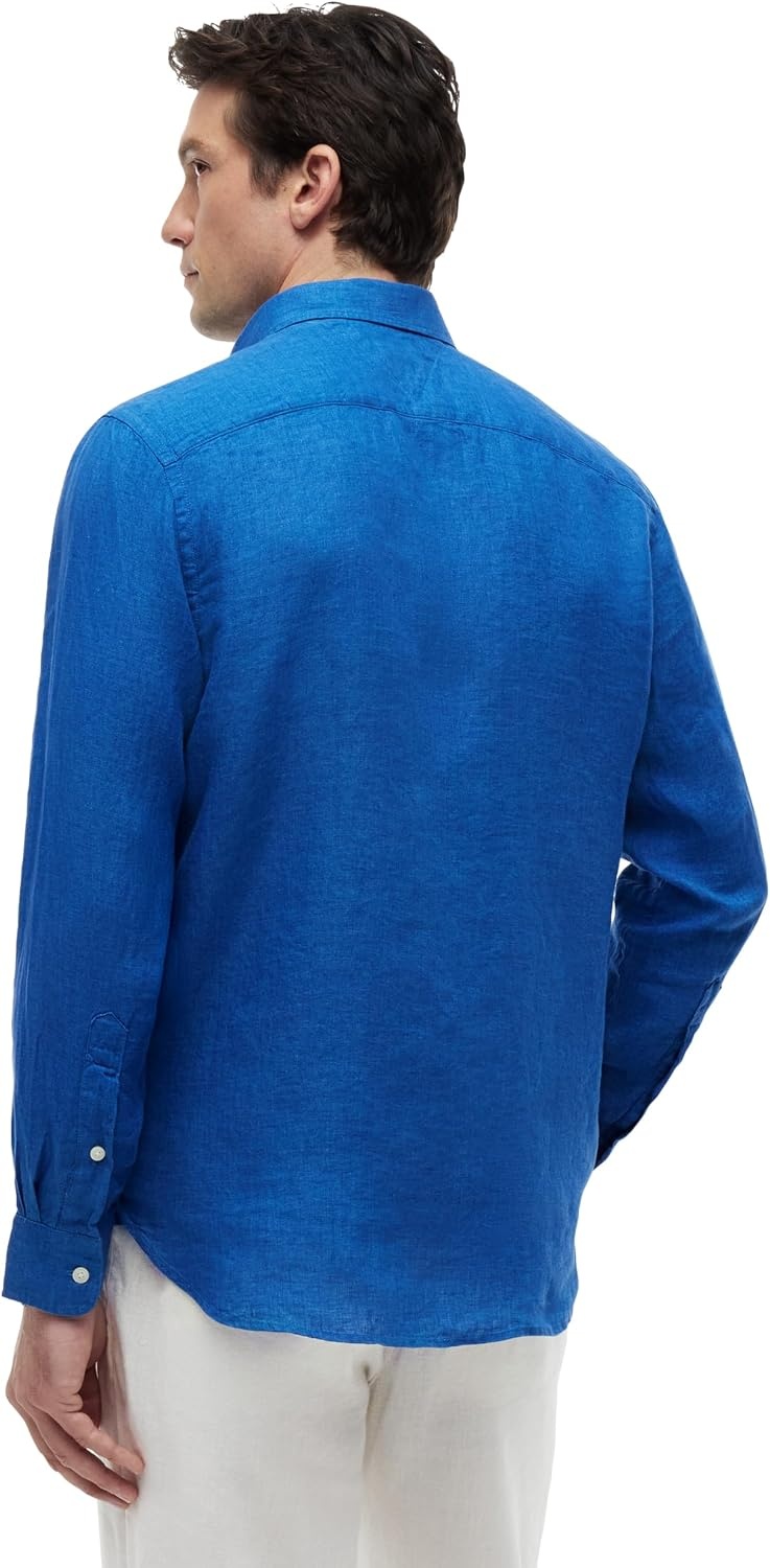 image:imageTommy Hilfiger Mens Long Sleeve Casual Linen Button Down Shirts in Regular FitBlue Orbit